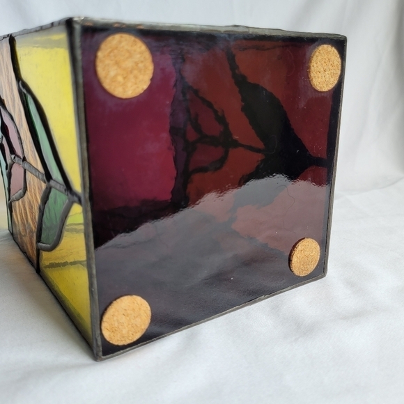 Stained Glass Tulip Box Votive  Candle Holder Storage Display Very Pretty - Picture 4 of 8